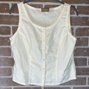 Liz Claiborne Women's Size 8 Cream Round neck sleeveless blouse, Vintage, Fresh.